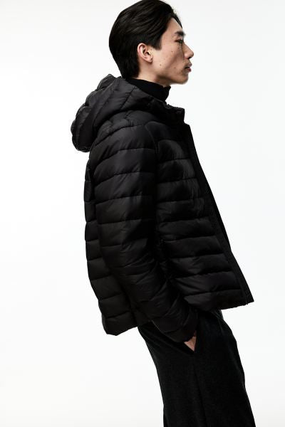 Slim Fit Lightweight puffer jacket -Black-1225635001