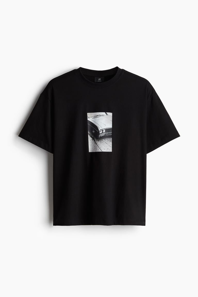 Loose Fit Printed T-shirt -Black/Car -1229321009