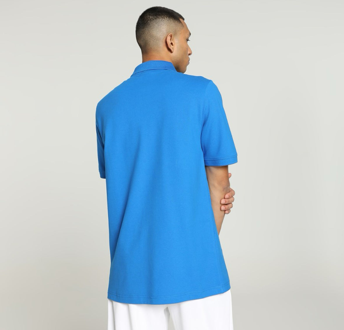 Solid Polo Neck Cotton Blend Blue-684353 58