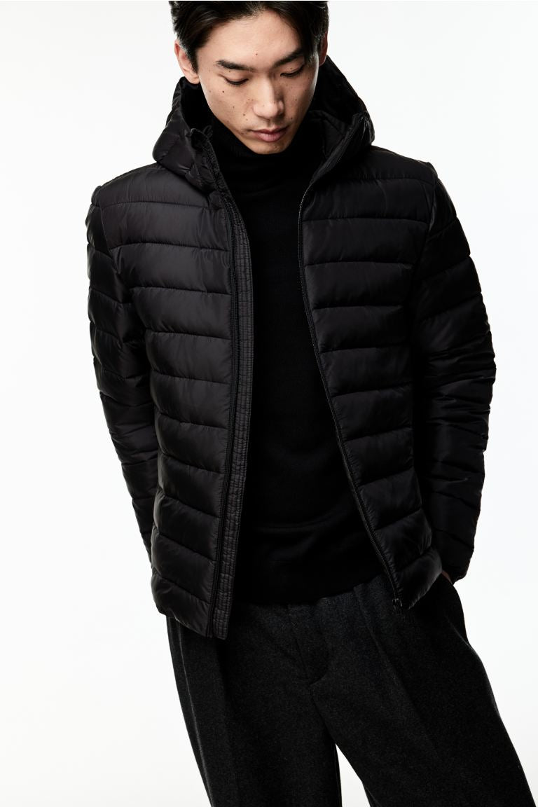 Slim Fit Lightweight puffer jacket -Black-1225635001