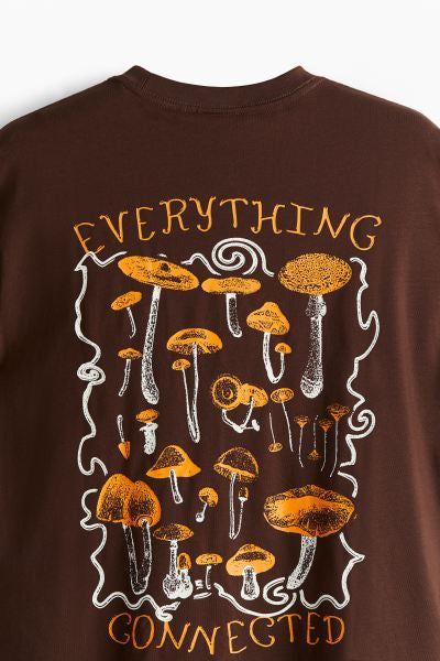 Loose Fit Printed T-shirt -Brown/Mushrooms -1032522124