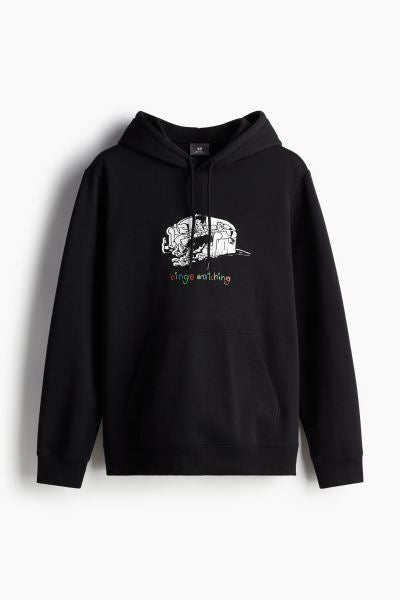 Regular Fit Hoodie -Black/Binge watching -1010387029