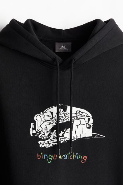 Regular Fit Hoodie -Black/Binge watching -1010387029