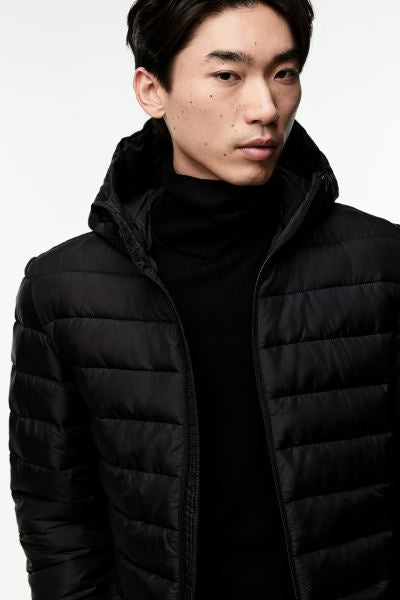 Slim Fit Lightweight puffer jacket -Black-1225635001