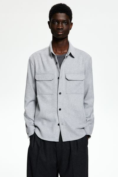Regular Fit Felted overshirt -Grey-1227148002