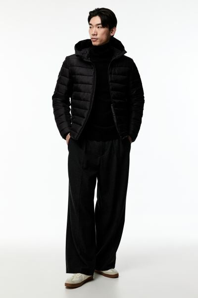 Slim Fit Lightweight puffer jacket -Black-1225635001