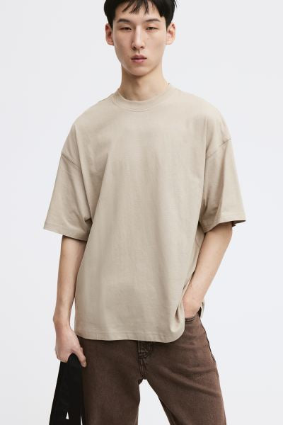 Oversized Fit T-shirt -Beige -1074658031