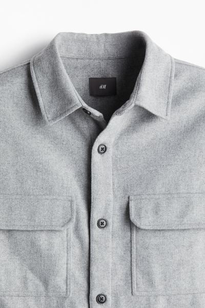 Regular Fit Felted overshirt -Grey-1227148002