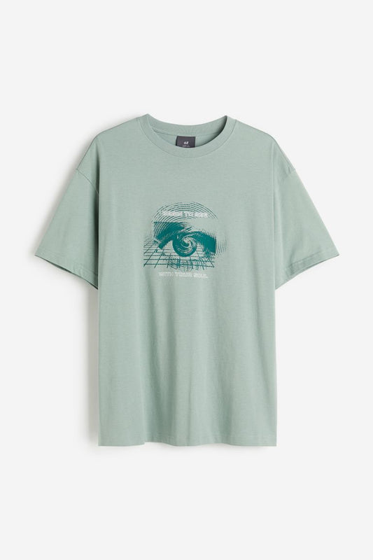 Loose Fit Printed T-shirt -Green/Eye -1032522103