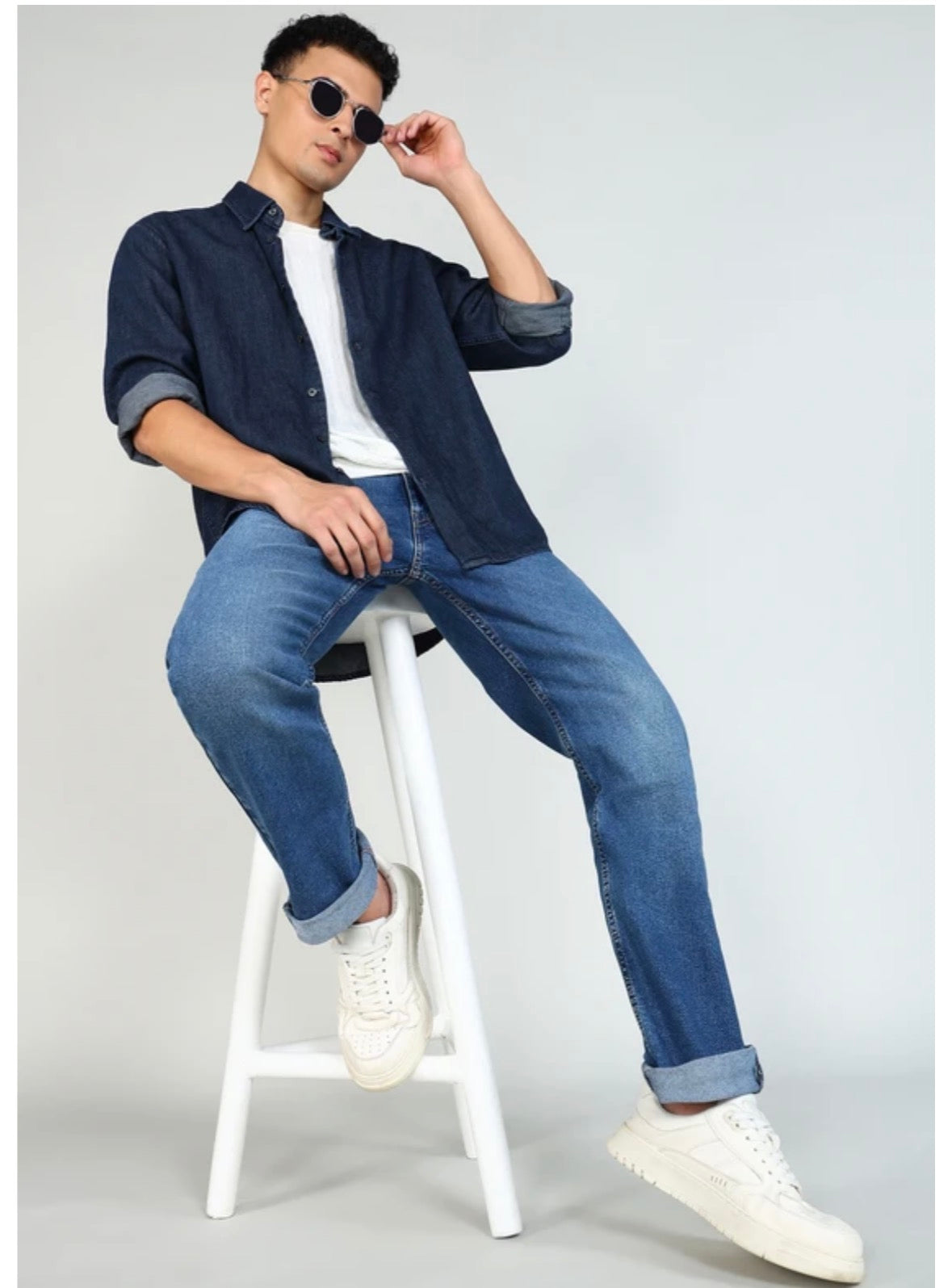 Men Straight Fit Mid Rise Dark Blue Jeans-0038i-0052