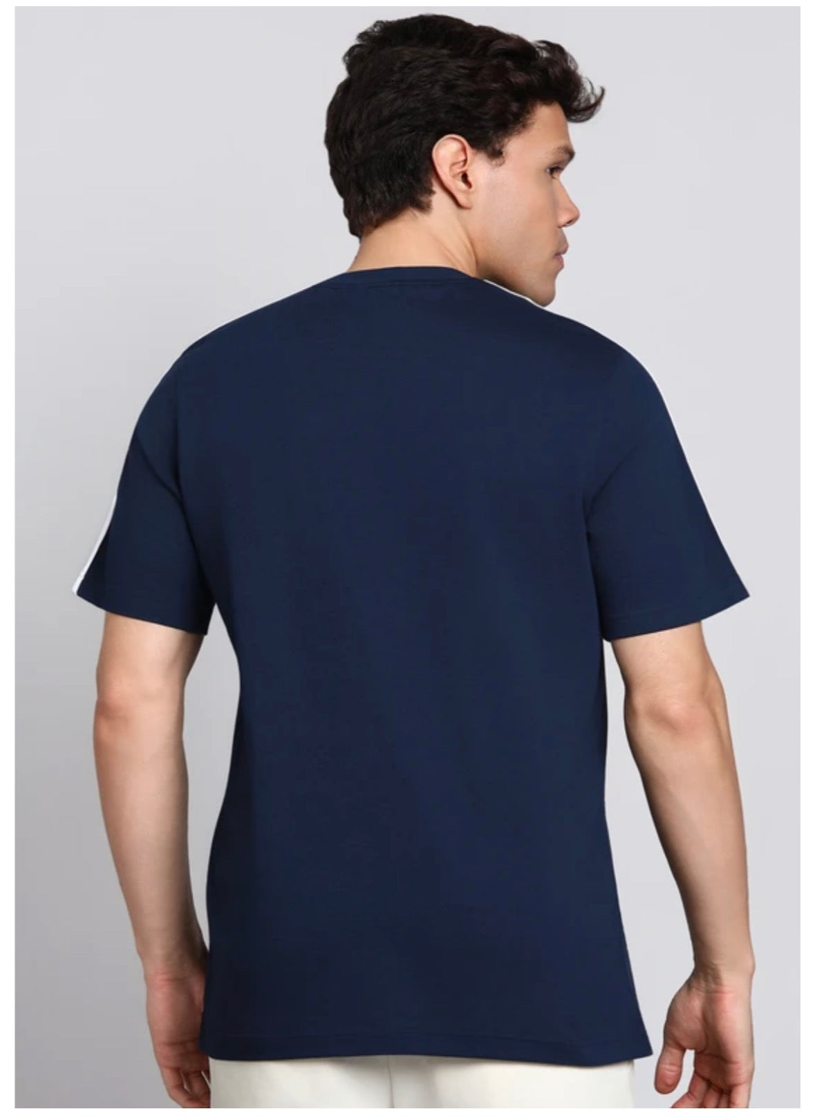 Adidas Striped Screw Neck Pure Cotton Dark Blue T-Shirt-Kg9443