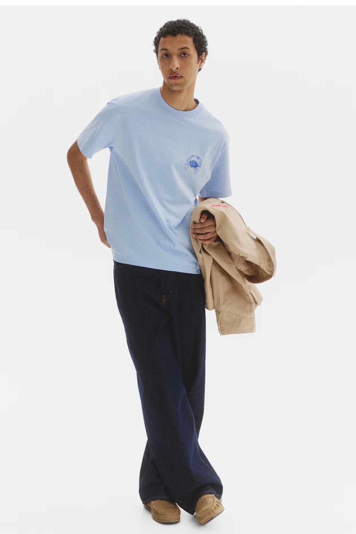 Loose Fit Crab Printed T-Shirts -Light Blue-1034065218