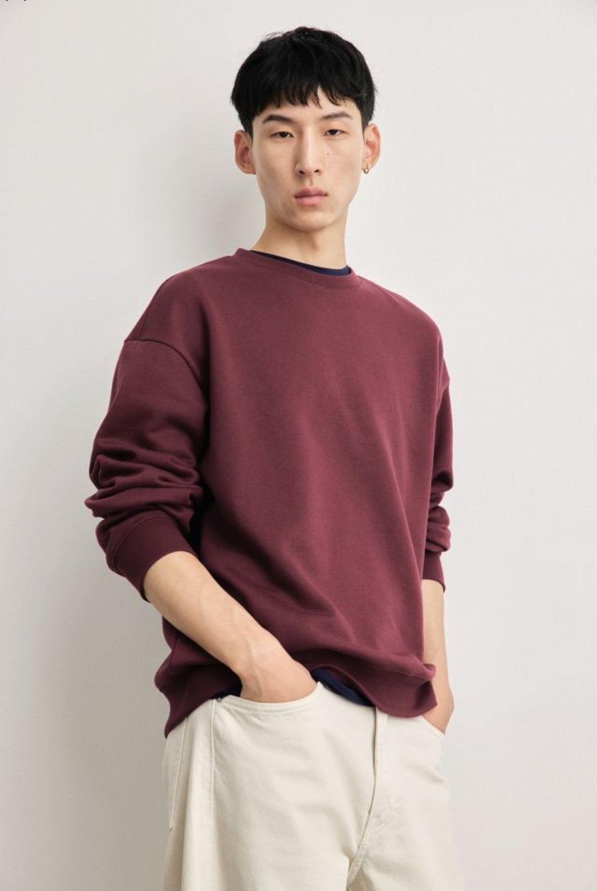 Loose Fit Sweatshirt-Burgundy-0970818098