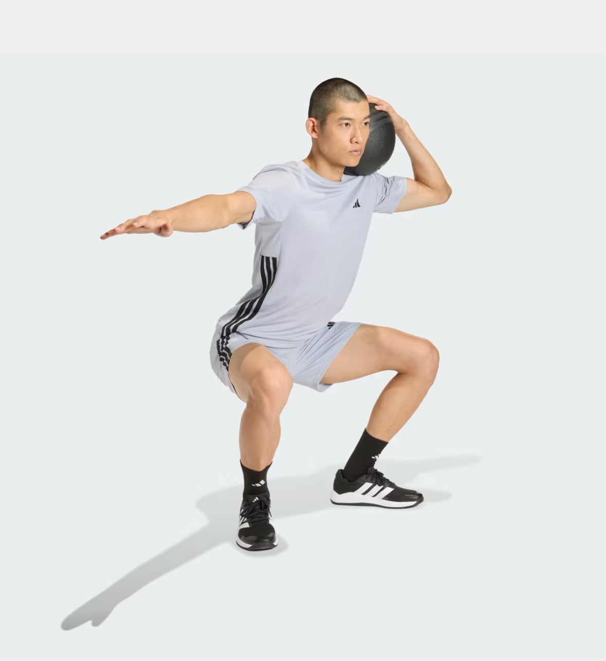 WORKOUT ESSENTIALS BASE 3-STRIPES T-SHIRT -grey-Kc5286