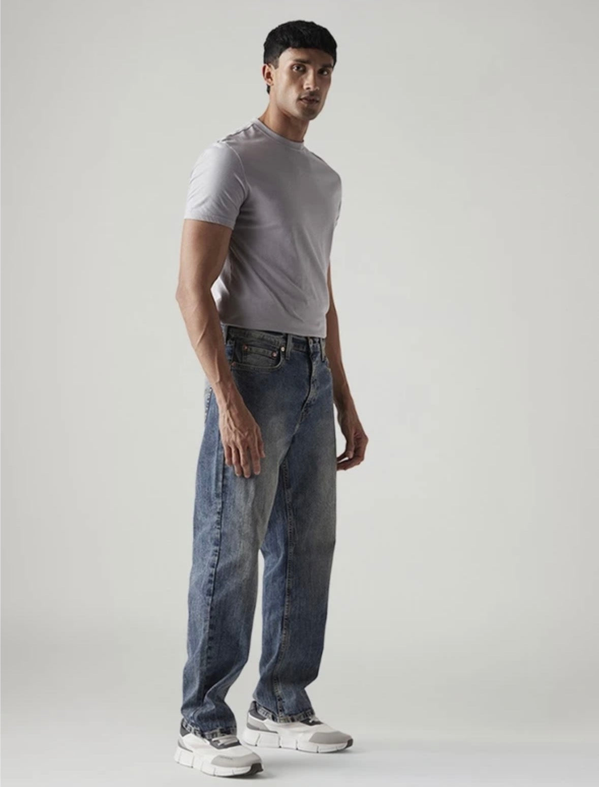 Men loose Fit Mid Rise Blue Jeans-0064z-0014