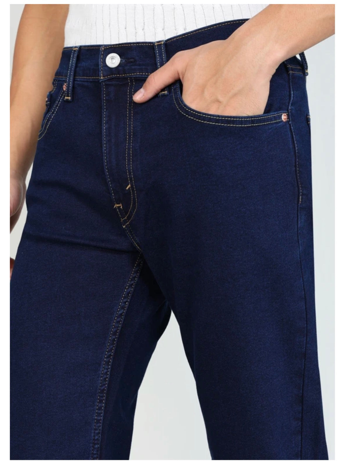 Men Boot-Leg Mid Rise Dark Blue Jeans-0064w-0044