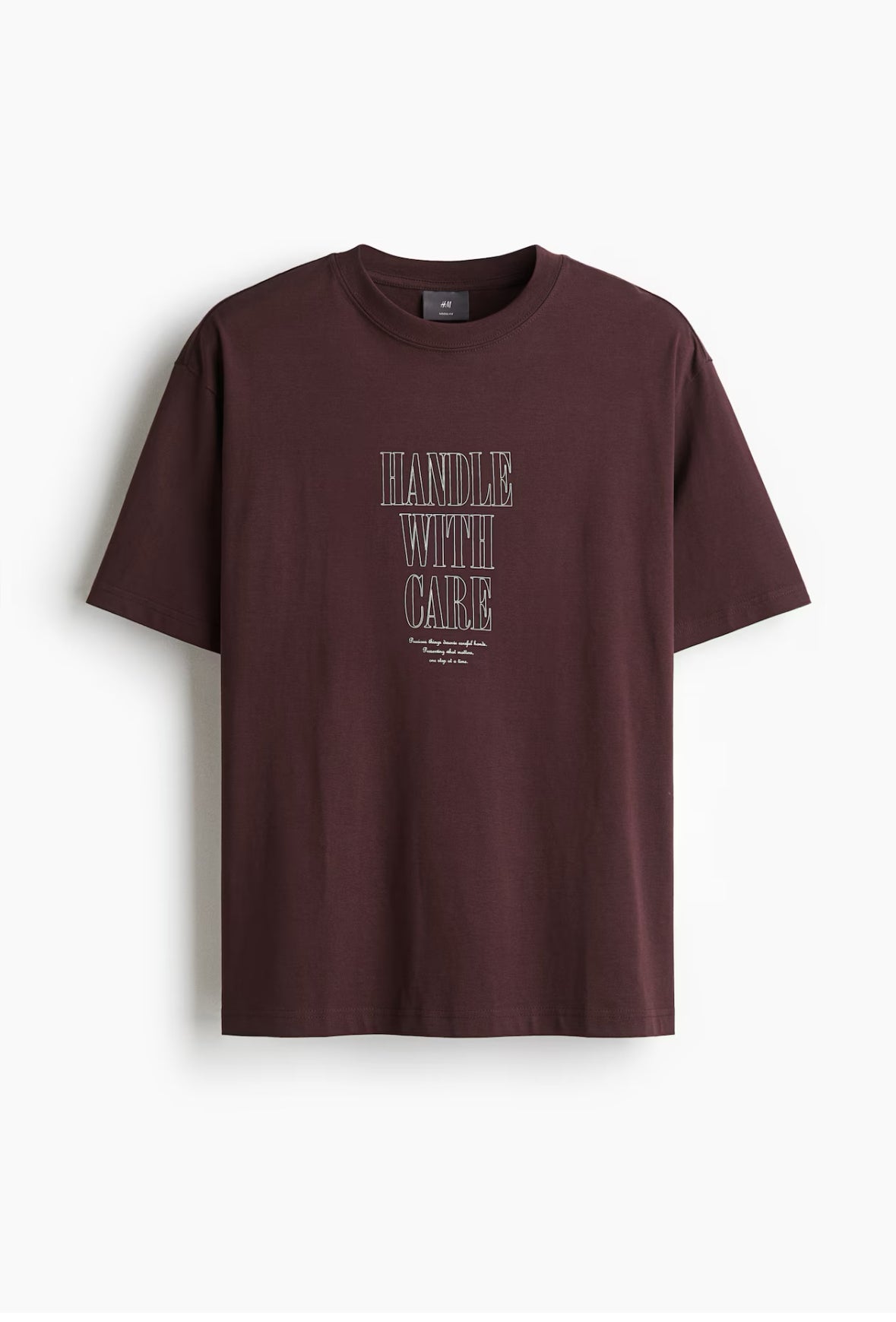 LOOSE FIT PRINTED T-SHIRT -Plum/Handle With Care -0967955145