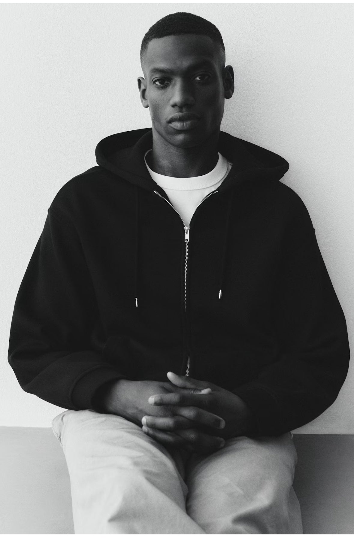 Loose Fit Zip-Through Hoodie-Black-1308010007
