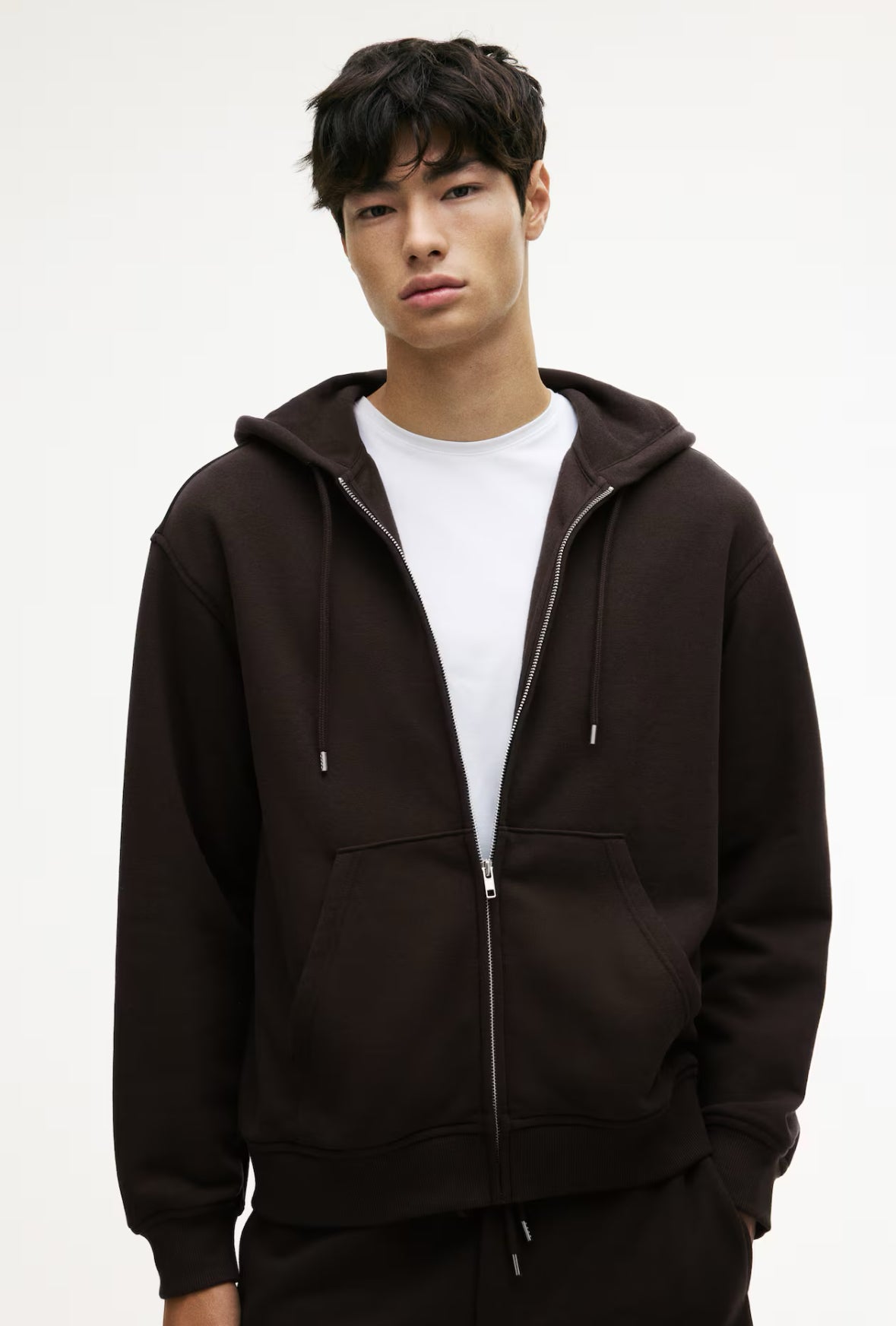 Loose Fit Zip-Through Hoodie-brown-1308010009