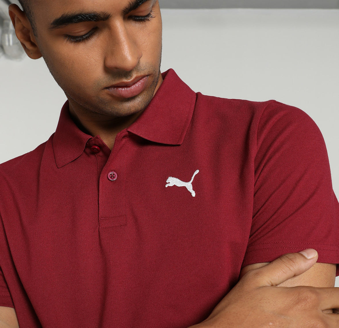 Puma Men Solid Polo Neck  Pure Cotton  Red T-Shirt-687093 49