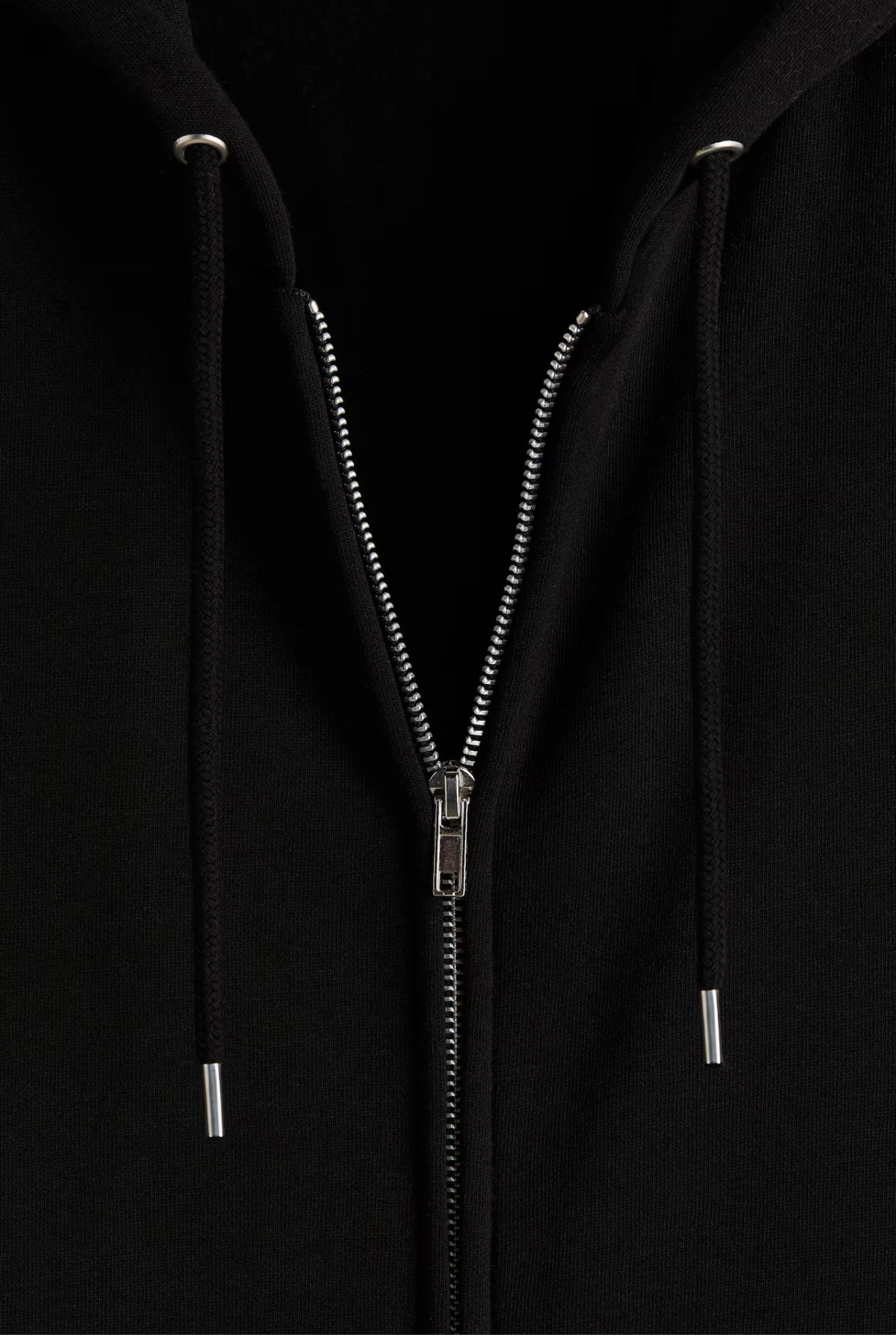 Loose Fit Zip-Through Hoodie-Black-1308010007