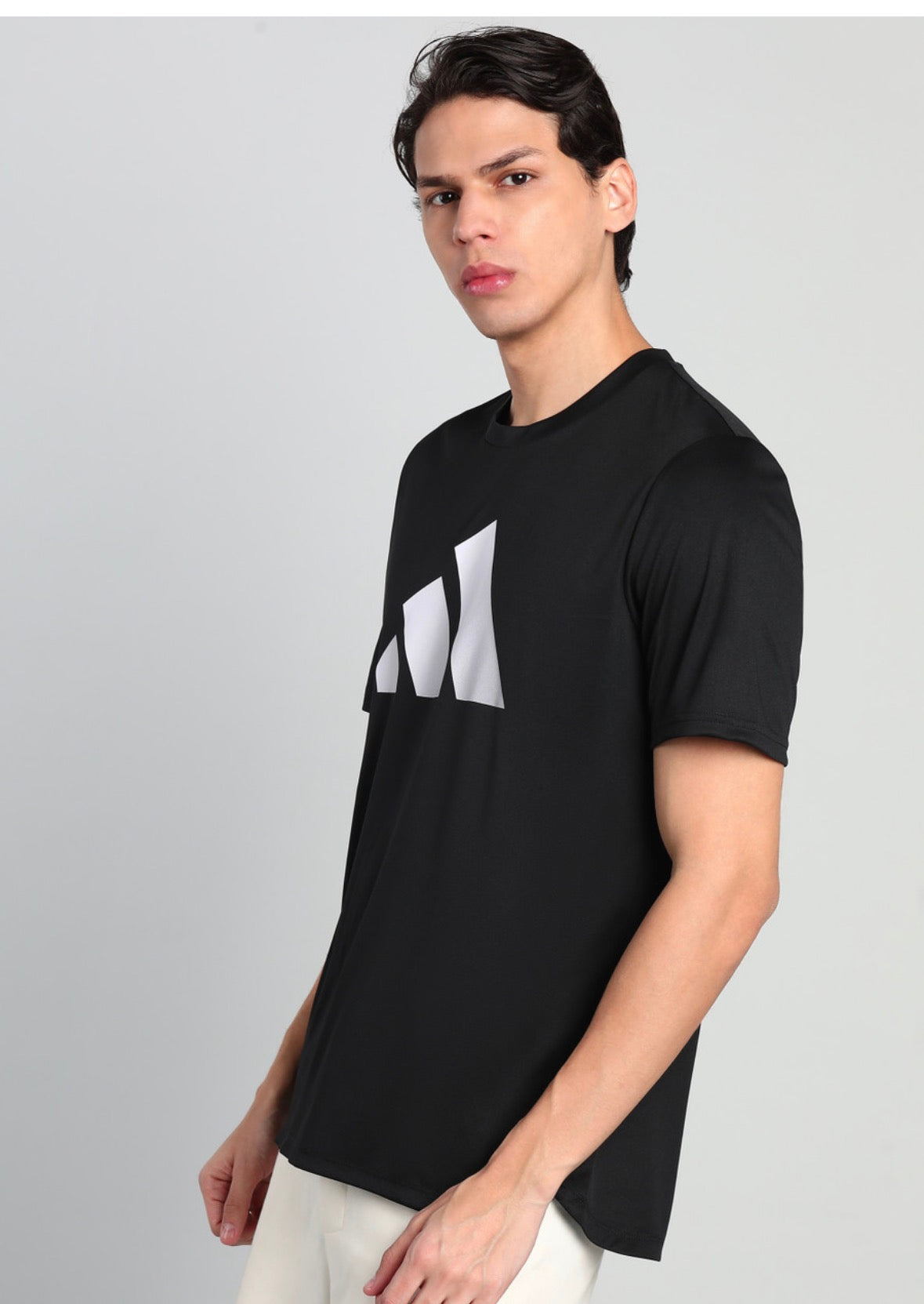 Adidas Solid Round Neck Polyester Black T-Shirt-Jd9202