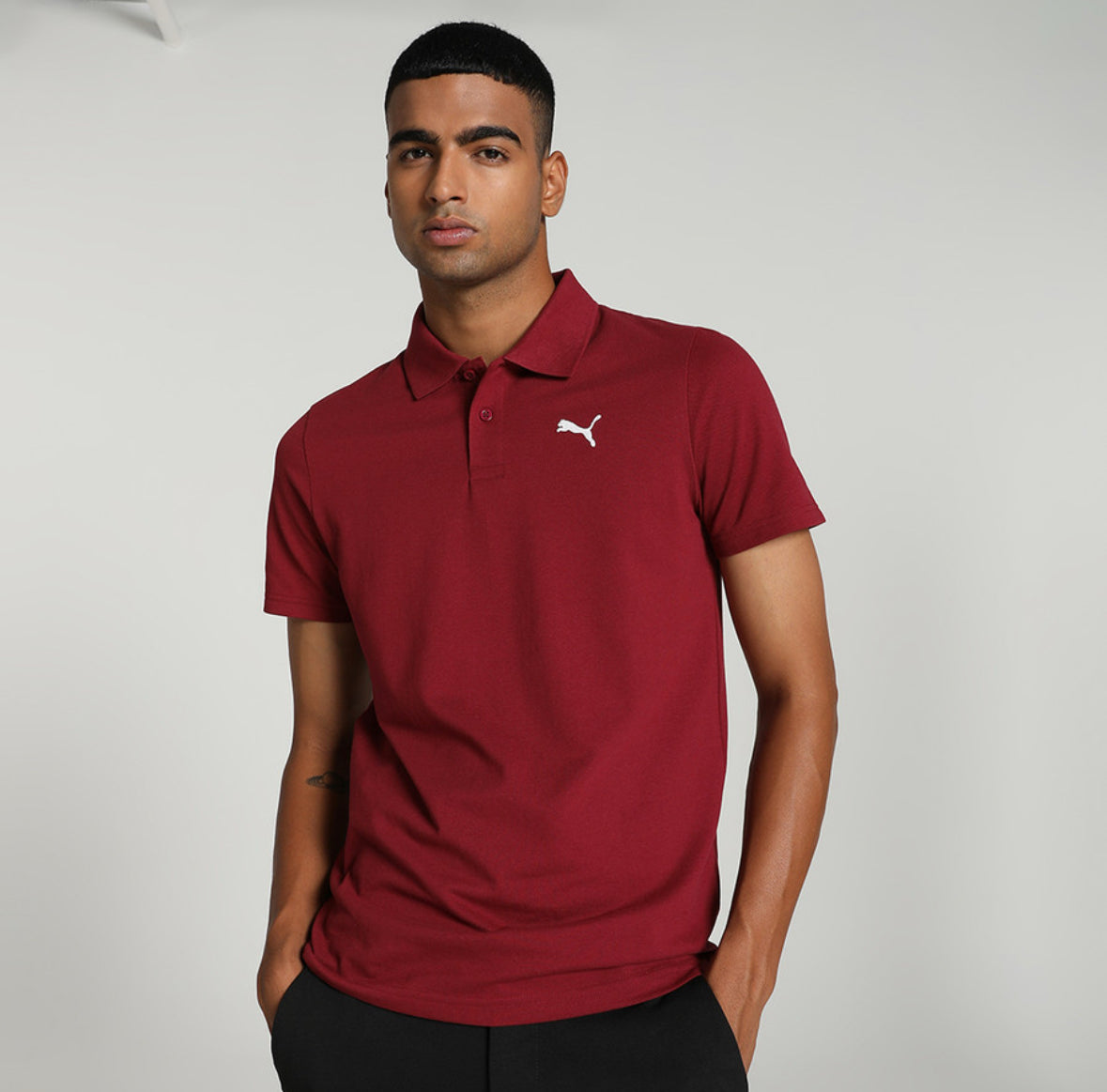 Puma Men Solid Polo Neck  Pure Cotton  Red T-Shirt-687093 49