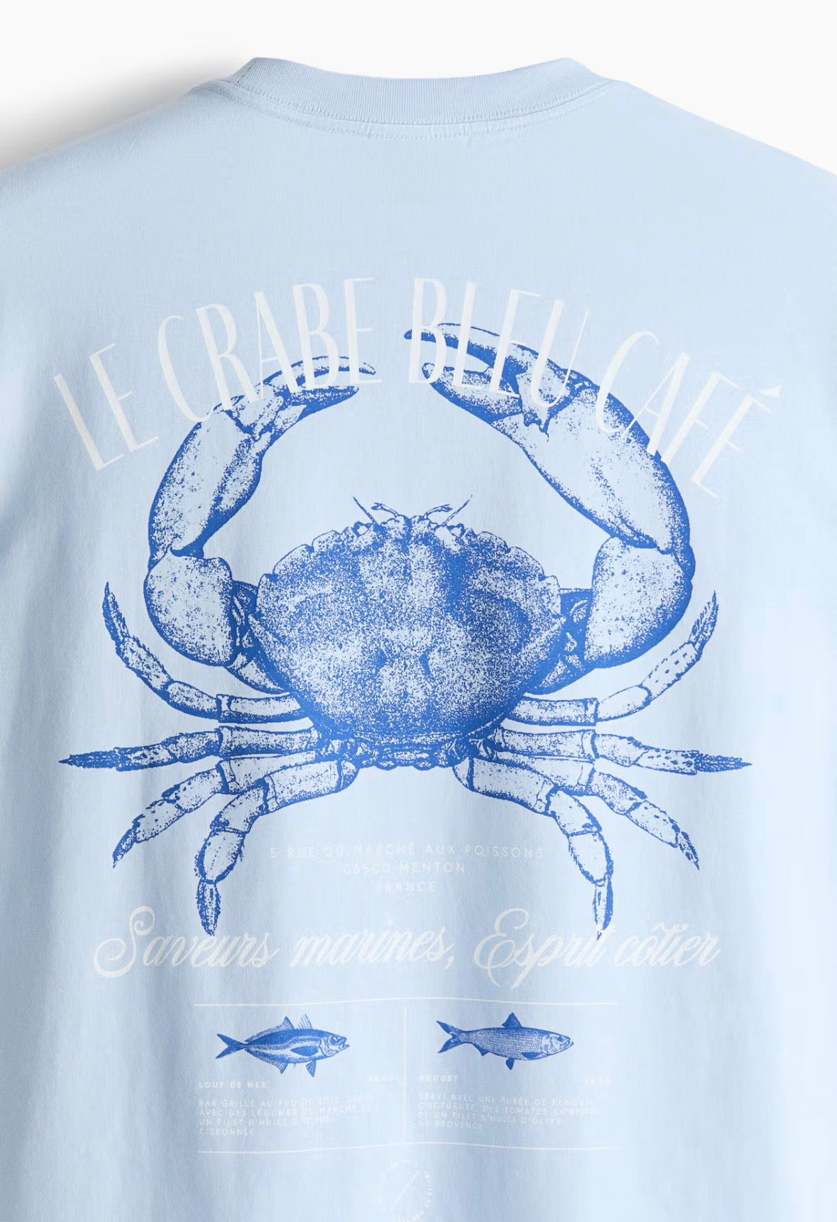 Loose Fit Crab Printed T-Shirts -Light Blue-1034065218