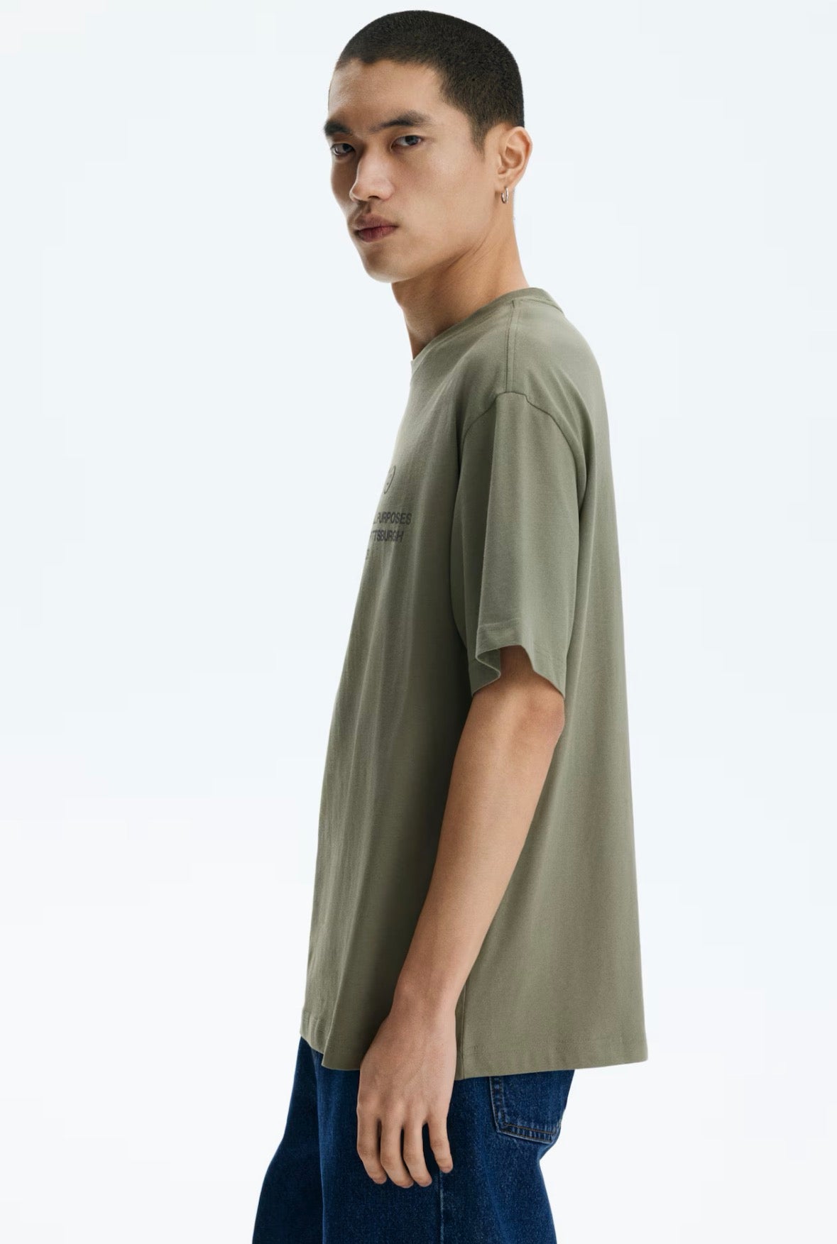 Loose Fit Printed T-shirt-khaki green -0967955172
