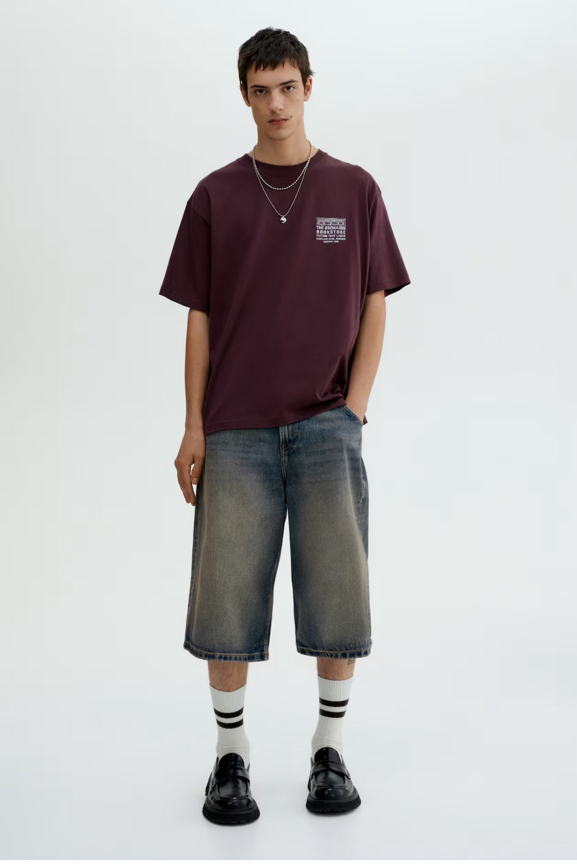 LOOSE FIT PRINTED T-SHIRT -Plum purple/Orchards bookstore -0967955155