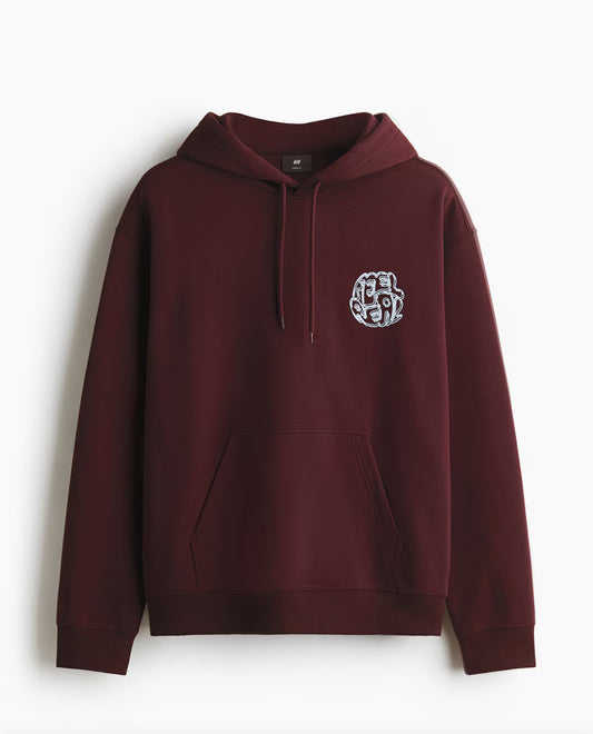 Loose Fit Printed Hoodies- Burgundy/Feel Real-1122659075