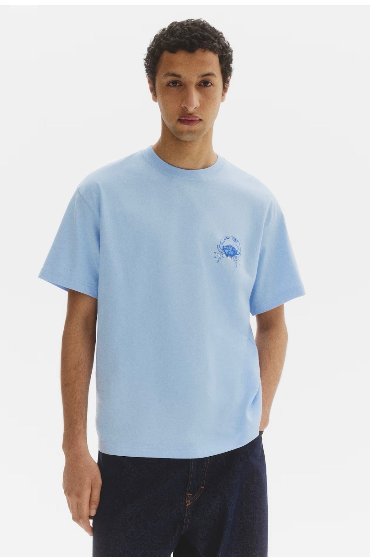 Loose Fit Crab Printed T-Shirts -Light Blue-1034065218