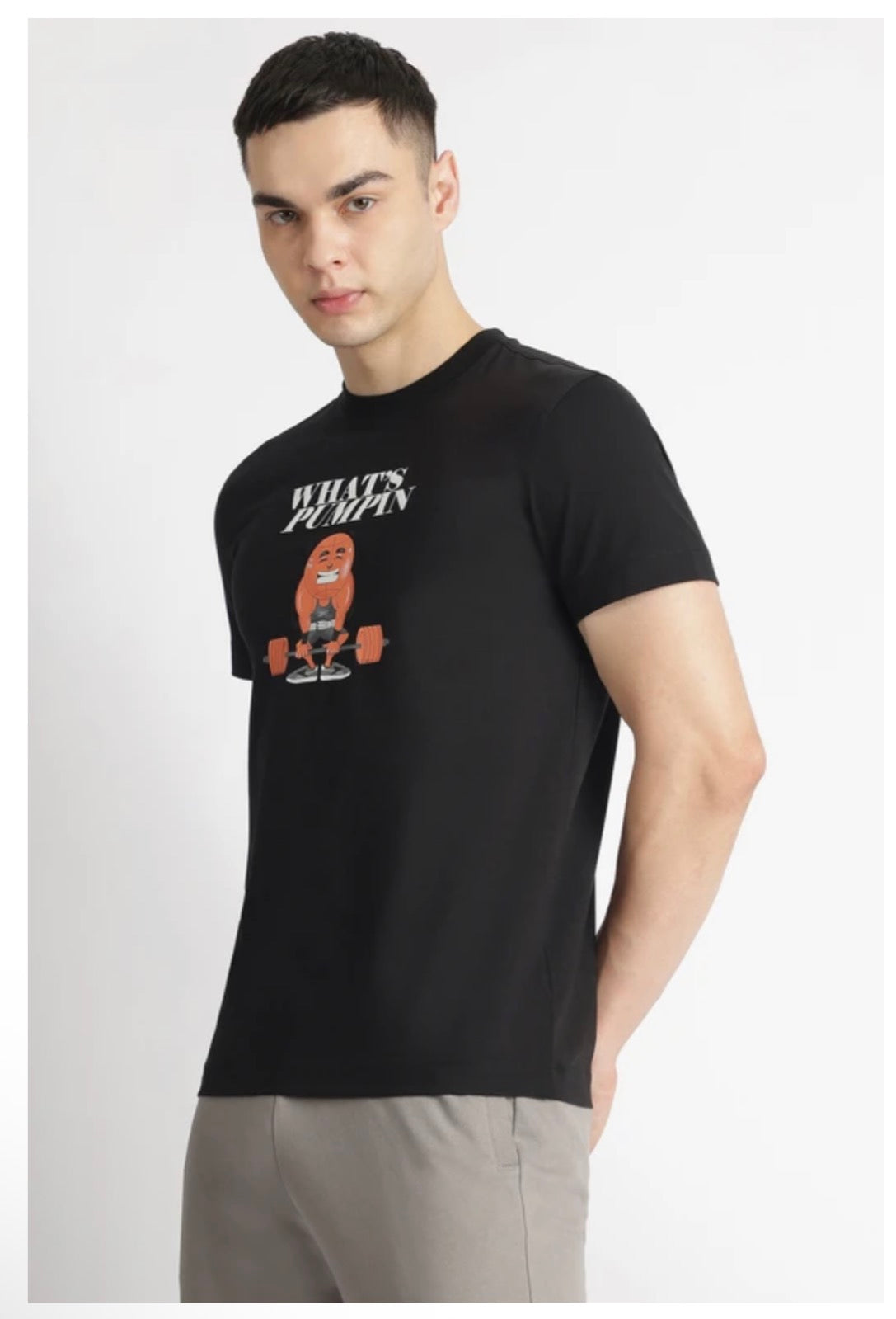 Men Graphic Print Crew Neck Cotton Blend Black T-Shirts-Rmkcaa0498