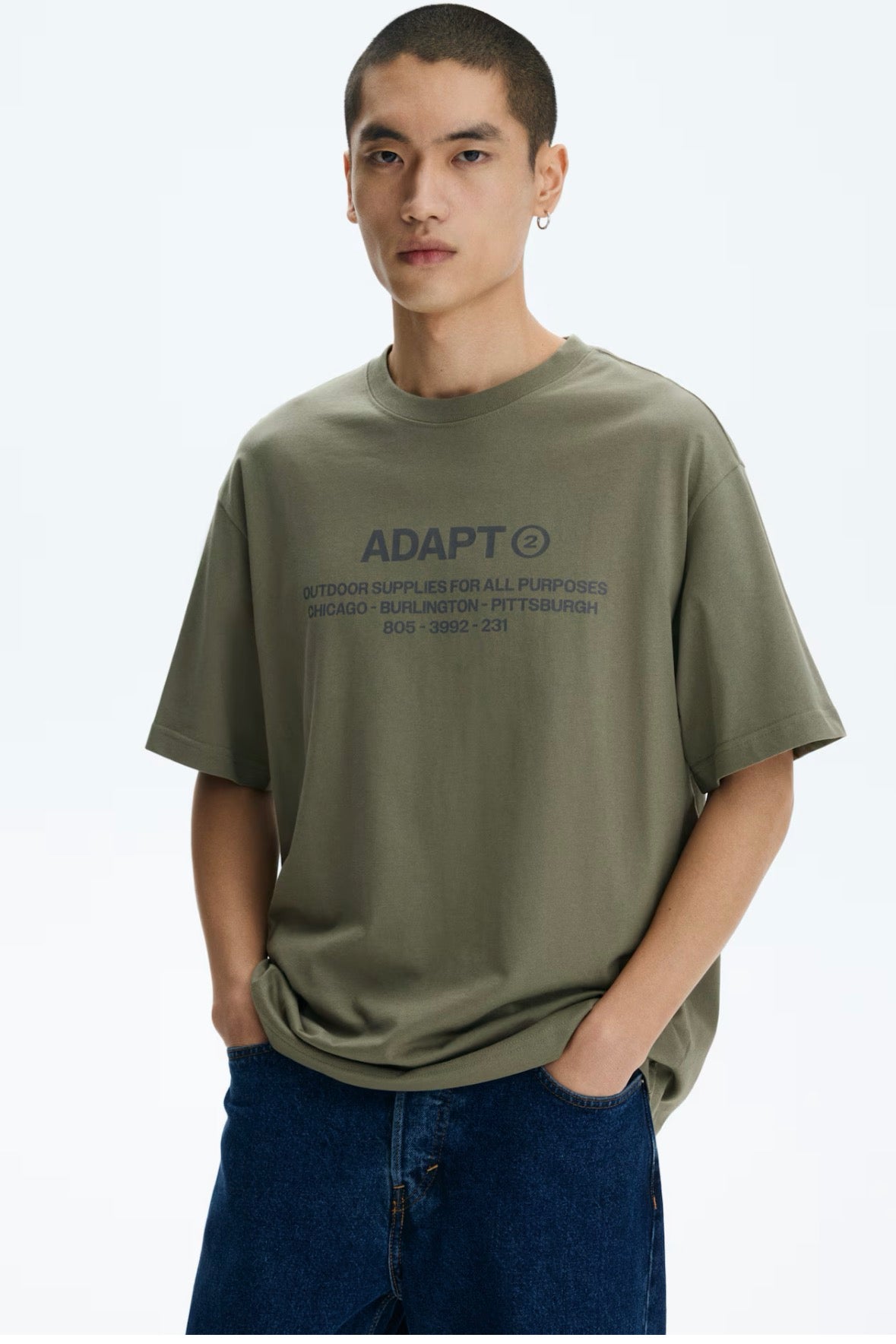 Loose Fit Printed T-shirt-khaki green -0967955172