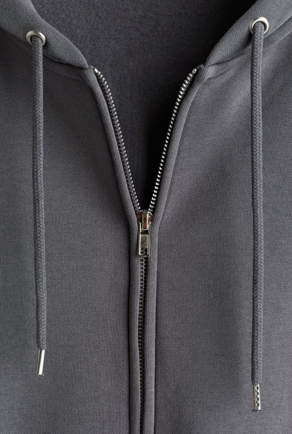 Loose Fit Zip-Through Hoodie-Dark grey- 1308010001