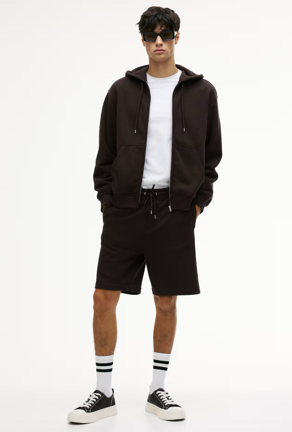 Loose Fit Zip-Through Hoodie-brown-1308010009