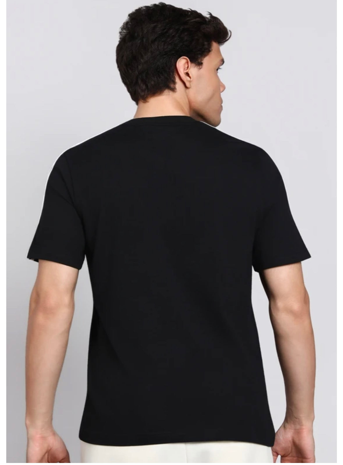 Adidas Men Striped Crew Neck Pure Cotton Black T-Shirts-kg9440