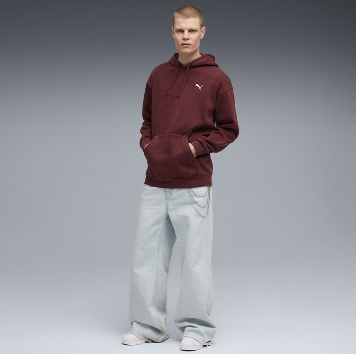 Puma ESS Elevated Wash Hoodie -Ruby Shimmer-68804996