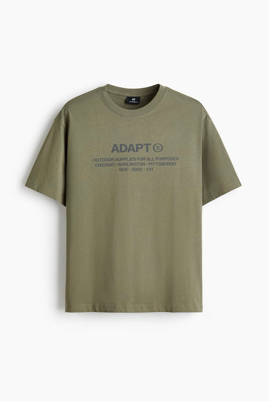 Loose Fit Printed T-shirt-khaki green -0967955172