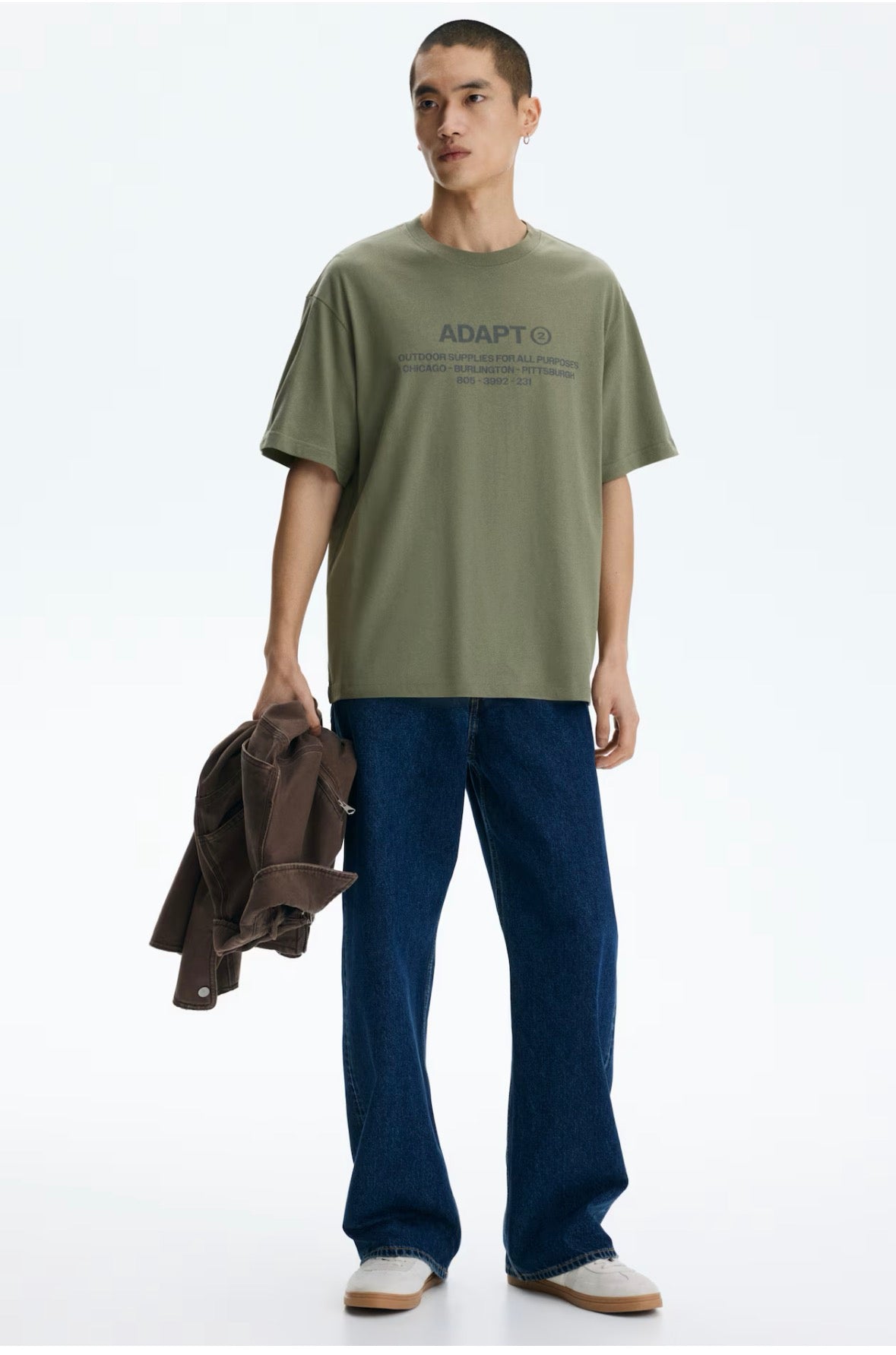 Loose Fit Printed T-shirt-khaki green -0967955172