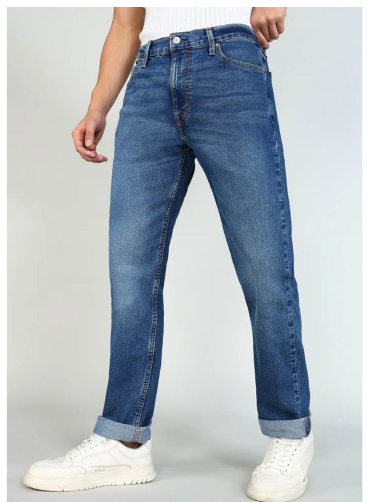 Men Straight Fit Mid Rise Dark Blue Jeans-0038i-0052