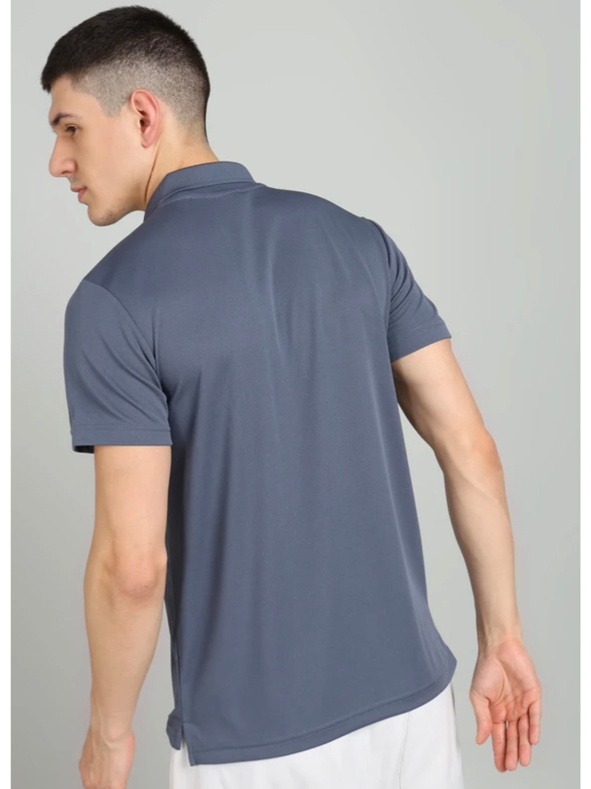Men Solid Polo neck polyester dark grey -Je9390