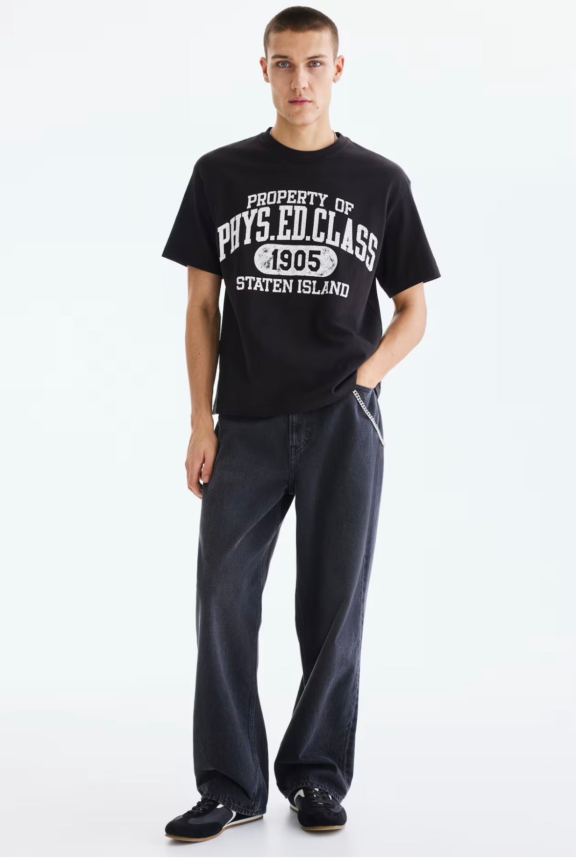 Loose Fit Printed Phys. Ed. class -Black-0967955178