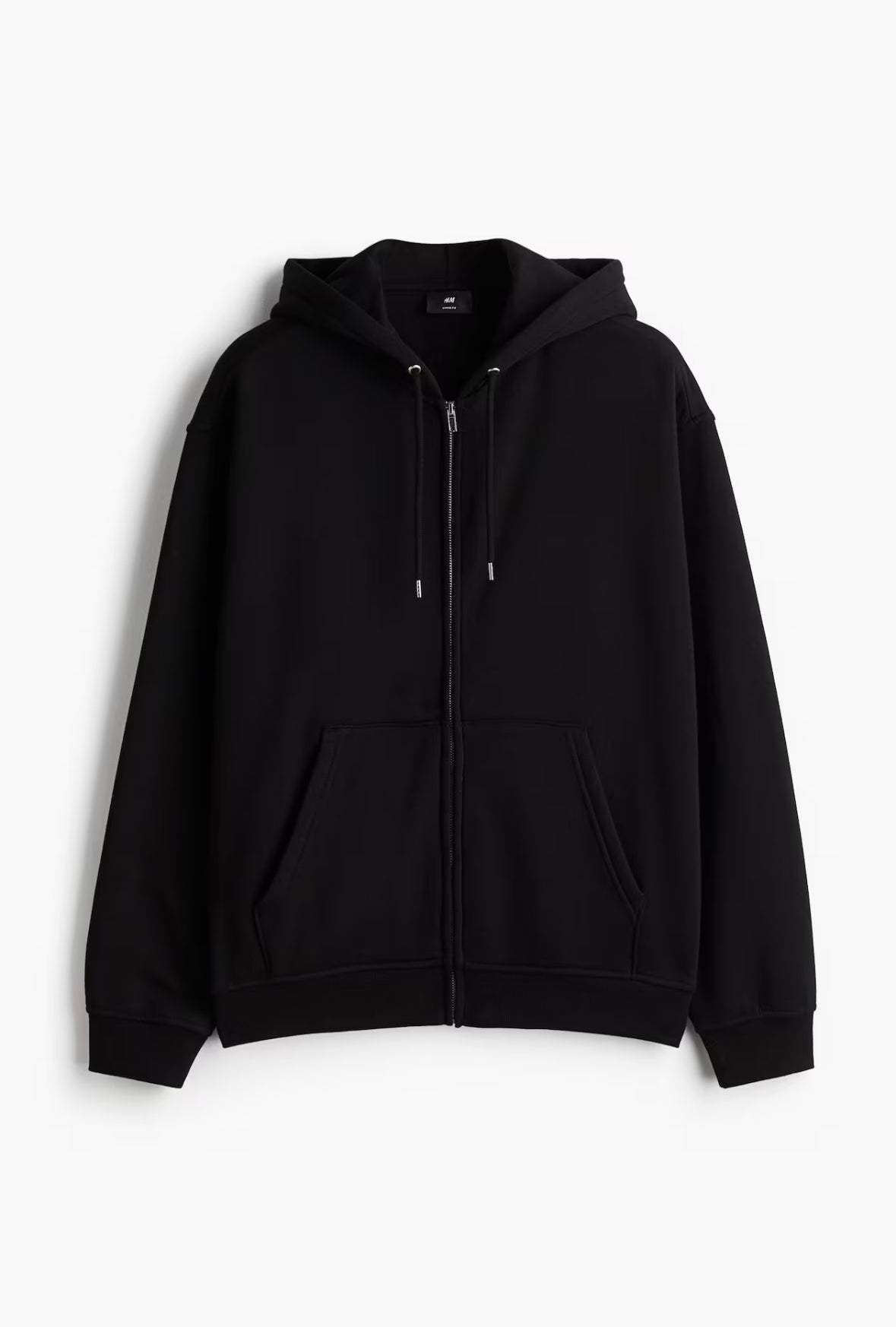 Loose Fit Zip-Through Hoodie-Black-1308010007