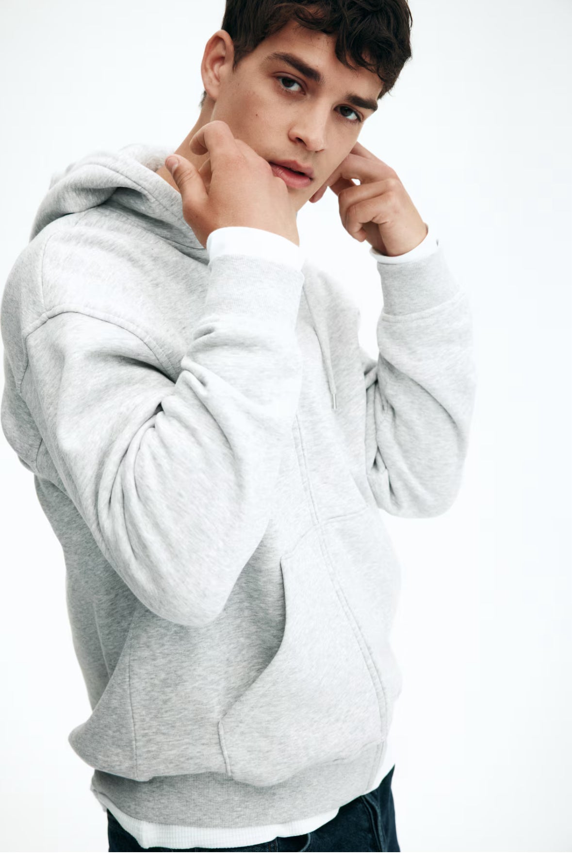 Loose Fit Zip-Through Hoodie-grey-1308010008