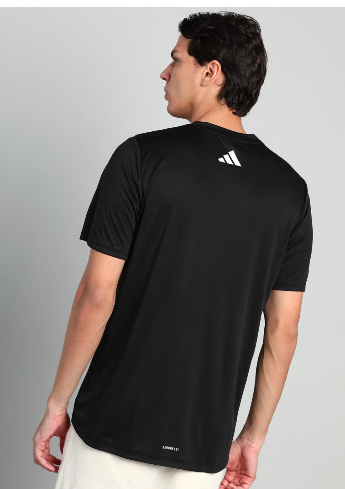Adidas Solid Round Neck Polyester Black T-Shirt-Jd9202