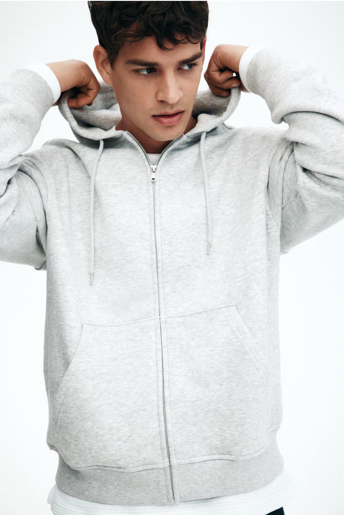 Loose Fit Zip-Through Hoodie-grey-1308010008