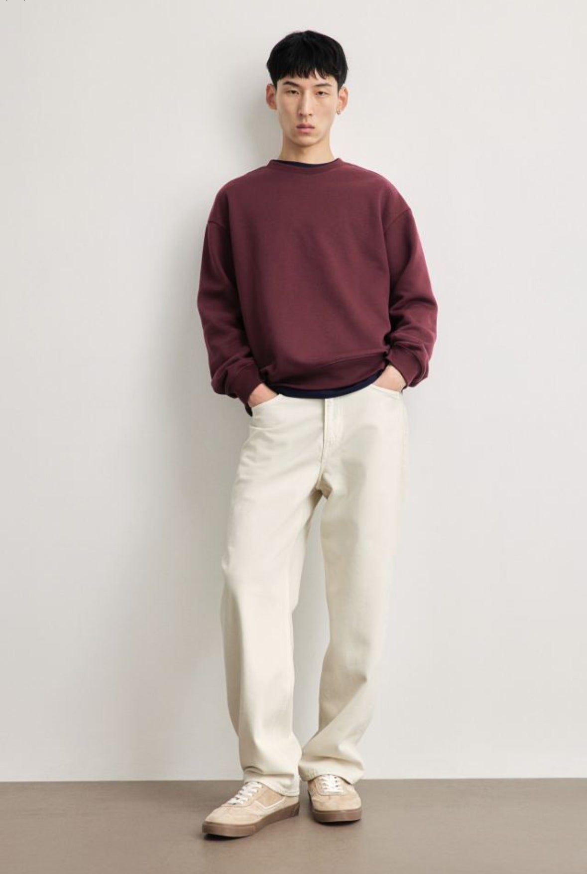 Loose Fit Sweatshirt-Burgundy-0970818098