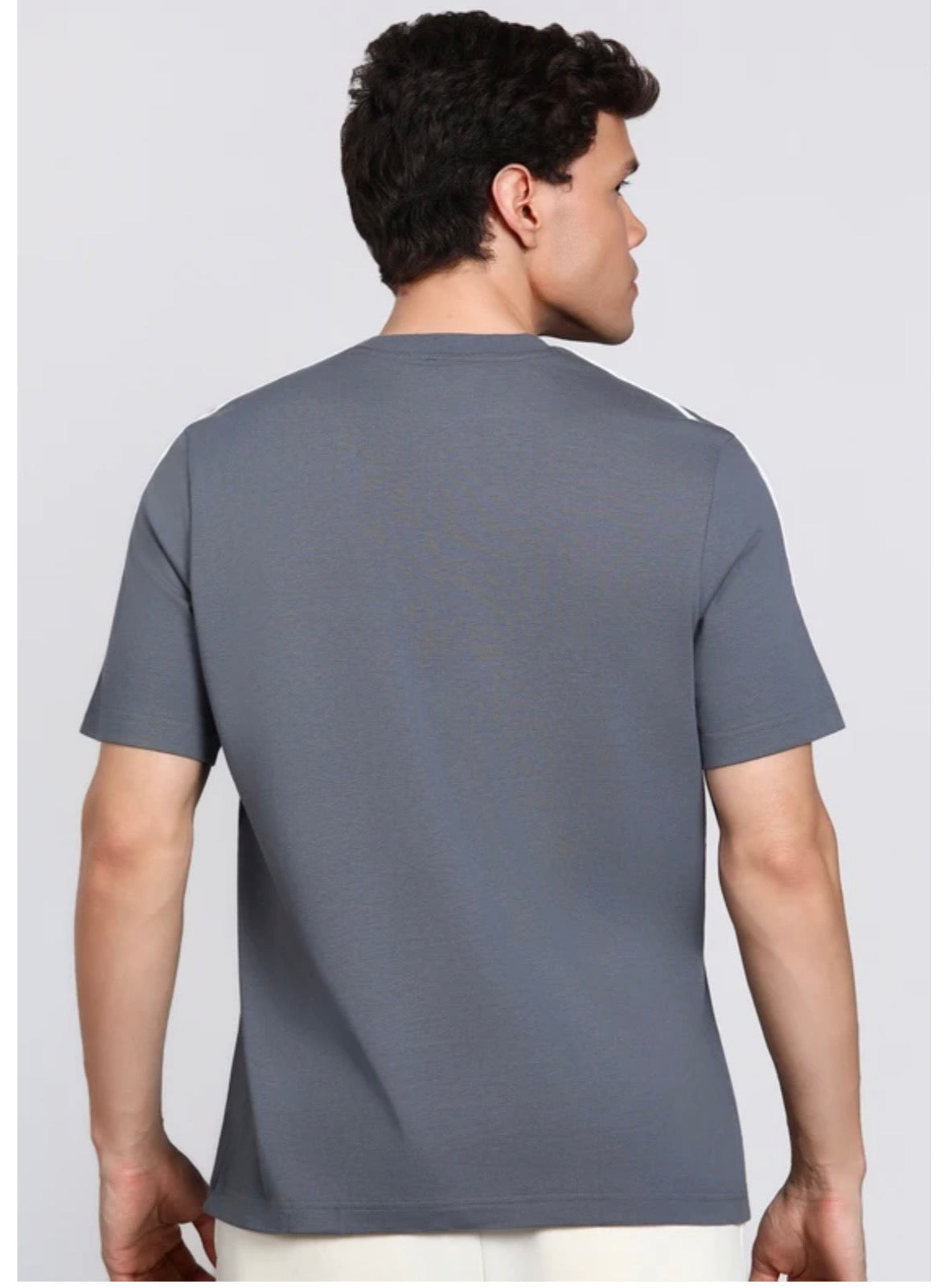 Adidas Striped Screw Neck Pure Cotton dark Grey T-Shirt-Kg9441
