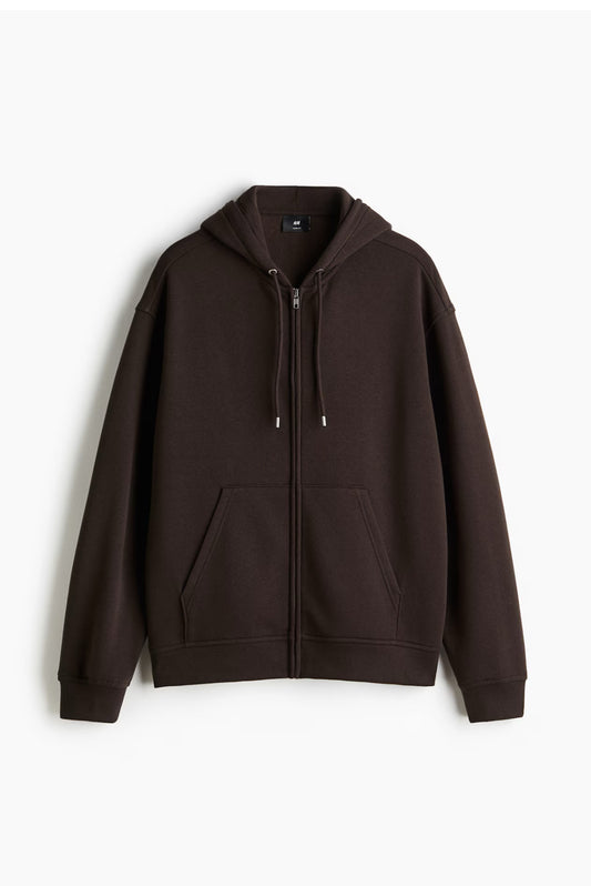 Loose Fit Zip-Through Hoodie-brown-1308010009